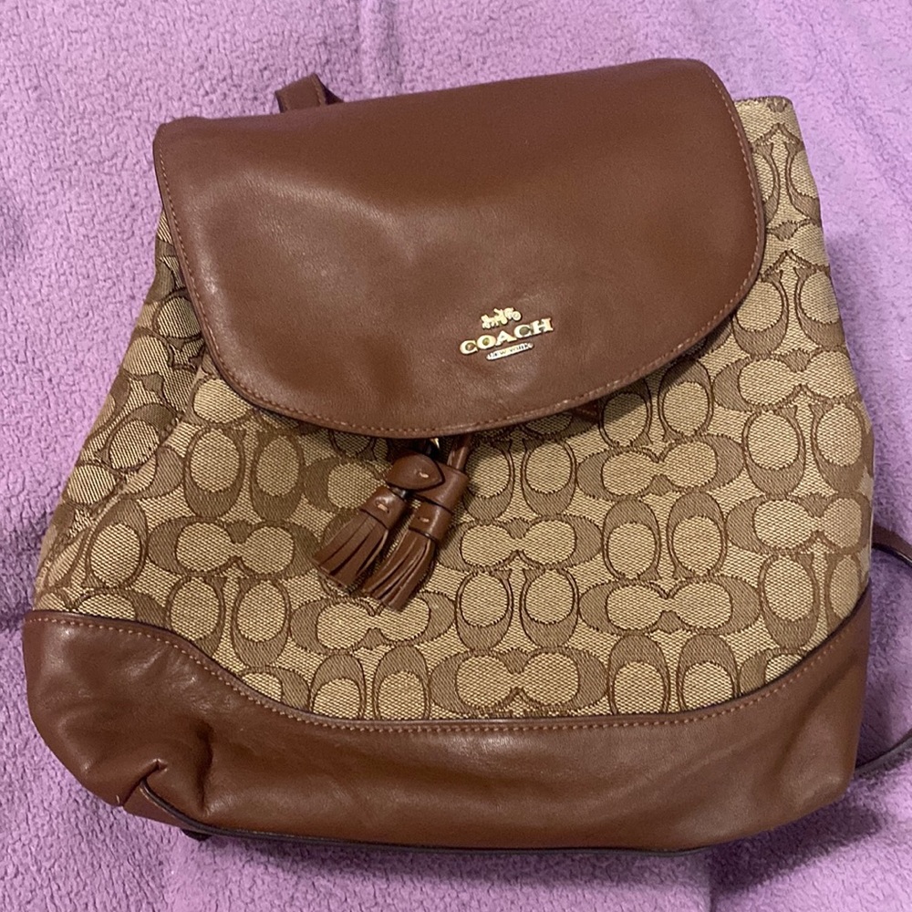 Light and dark brown coach backpack purse